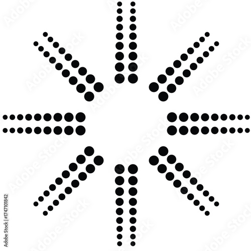 Six-Arm Geometric Dot Mandala – Circular Symmetry Artwork in Black and White ( Minimalist Abstract Optical Pattern ) Modern Geometry Design for Sacred Space or Home Wall Art