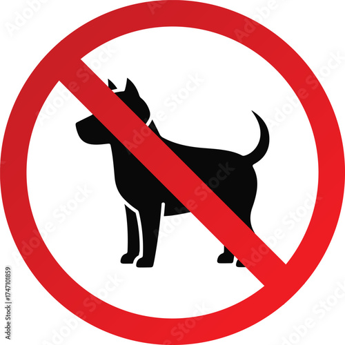 No Dogs Allowed Sign – Red Circle with Slash Over Dog Icon, Pets Prohibited Area Safety and Hygiene Warning Vector Illustration