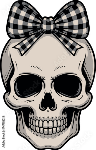 Vintage Skull with Checkered Bow
