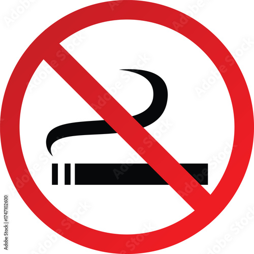 No Smoking Sign – Red Circle with Slash Over Cigarette Icon, Prohibited Smoking Area and Smoke-Free Zone Safety Vector Illustration