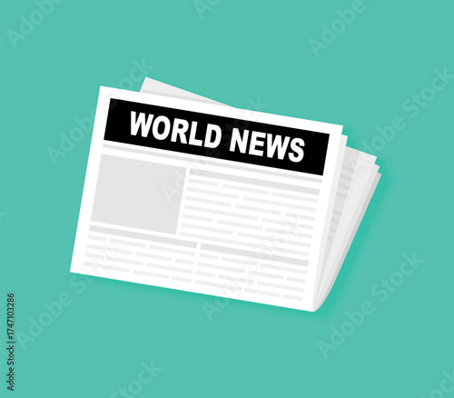 Newspaper vector icon illustration. Folded newspaper vector icon heading World News. Mock up of a daily newspaper. Newspaper template with world news. Vector illustration