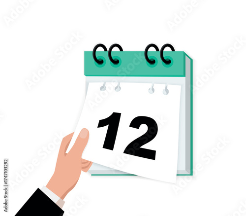 Businessman hand tearing off calendar sheet icon. Tear off calendar sheet. Tear-off calendar. Off date. Deadline concept. Vector illustration flat design