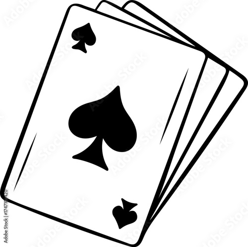 Sketch style playing cards ace of spades in simple black and white line art. Game icon drawn as a doodle, minimalist illustration for casino, poker, and luck