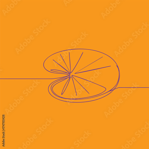Minimalist line art of a sliced citrus fruit on a vibrant orange emphasizing simplicity and modern design