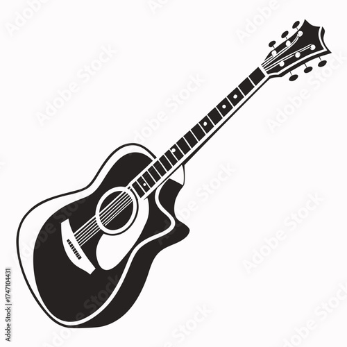 Black acoustic guitar silhouette on white background