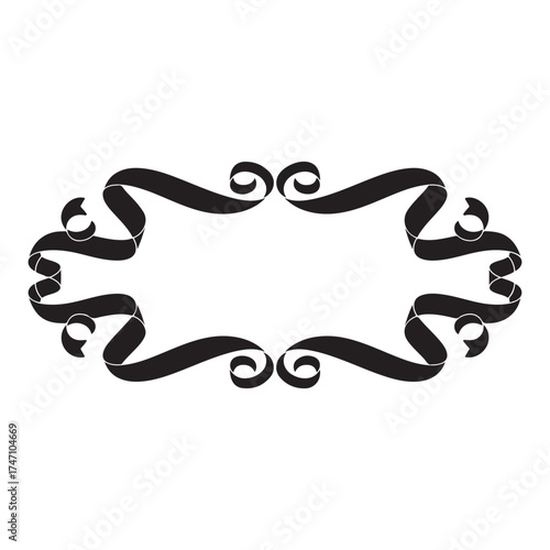 Elegant Black Ribbon Scrollwork Frame Design Element on White Background