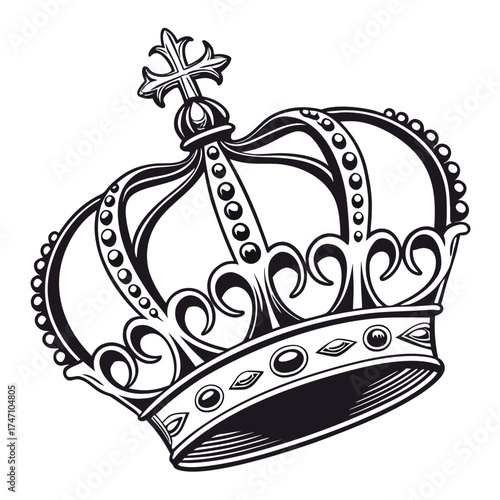 Black ornamental crown with jewels and cross white