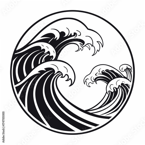 Black wave pattern logo on white background ocean water