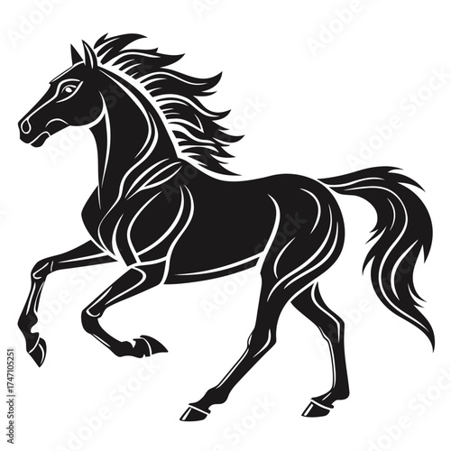 Black horse running silhouette with stylized mane and tail