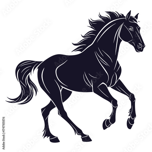 Dark blue horse galloping silhouette with white highlights