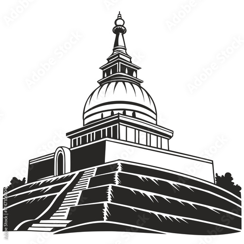 Black and white silhouette of a Buddhist stupa monument