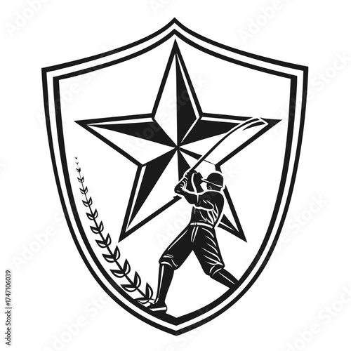 Black baseball player and star inside shield logo batter