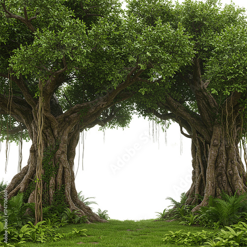 Ancient Trees Framing a Bright Path: Nature's Entrance