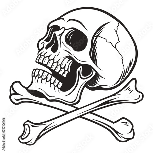 Black skull and crossbones graphic on white background 2