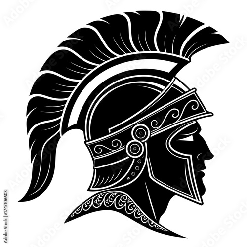 Black Spartan Helmet Silhouette Profile White Background 1