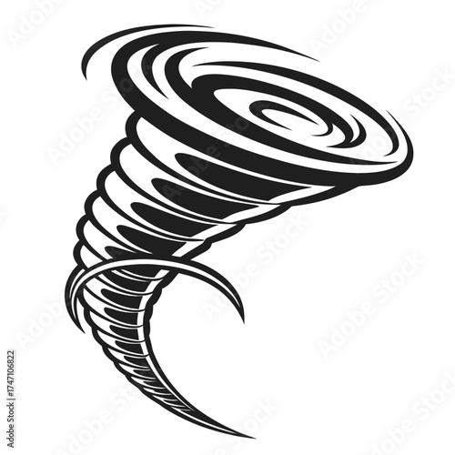 Black tornado spiral graphic on white background storm