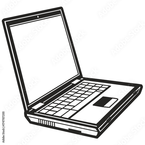 Black open laptop silhouette on white background computer 1