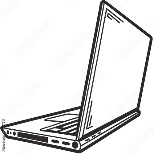 Black open laptop silhouette on white background computer