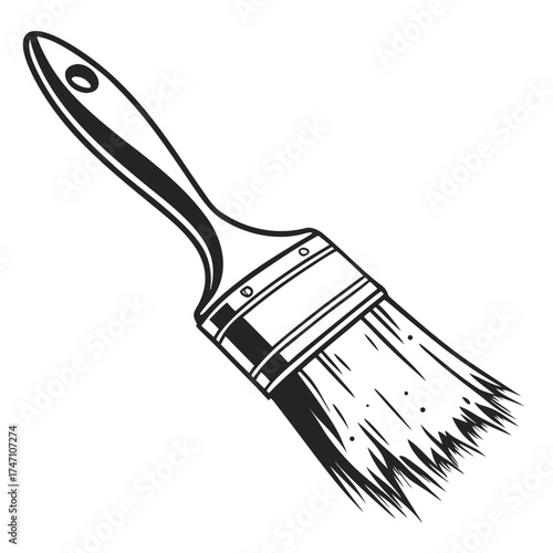 Black paintbrush with textured bristles on white background