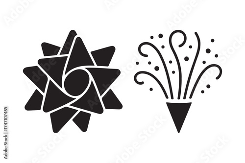 Black silhouette of a gift bow and sparkler