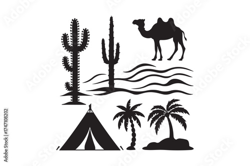 Desert and oasis elements silhouette collection