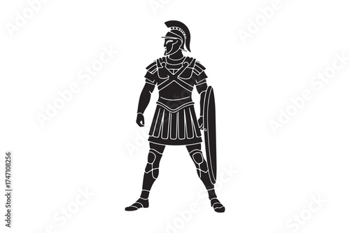 Ancient roman soldier silhouette with shield