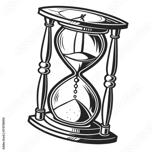 Black hourglass with sand falling on white background 1