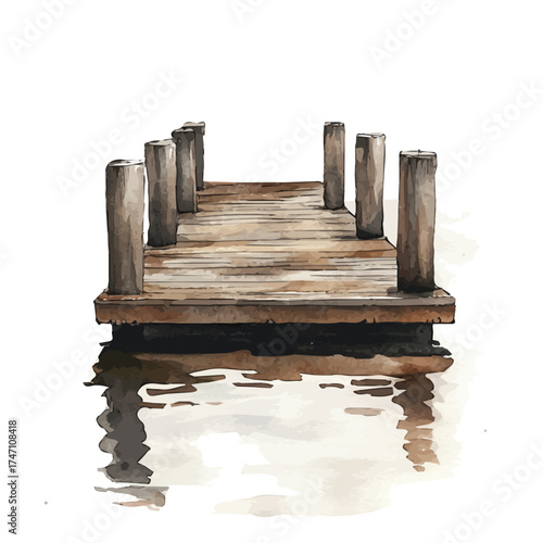 Dock, watercolor illustration vector, isolated on a white background.