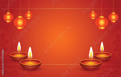 Diya background with lamps and mandala design