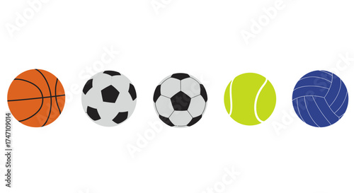 Assortment of sports balls including basketball soccer tennis and blue ball for athletic competitions and games vector