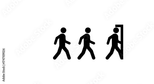 Stick figures walking towards a door representing opportunity progress and movement forward simple iconographic symbolism vector