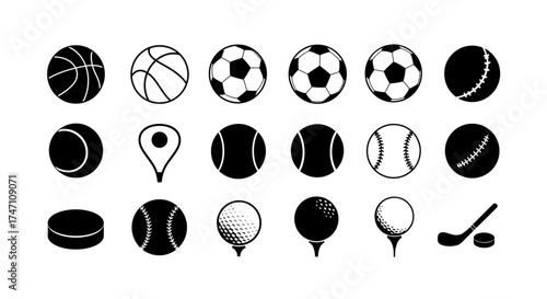 Collection of hand drawn sport balls and equipment icons representing diverse athletic pursuits for design vector