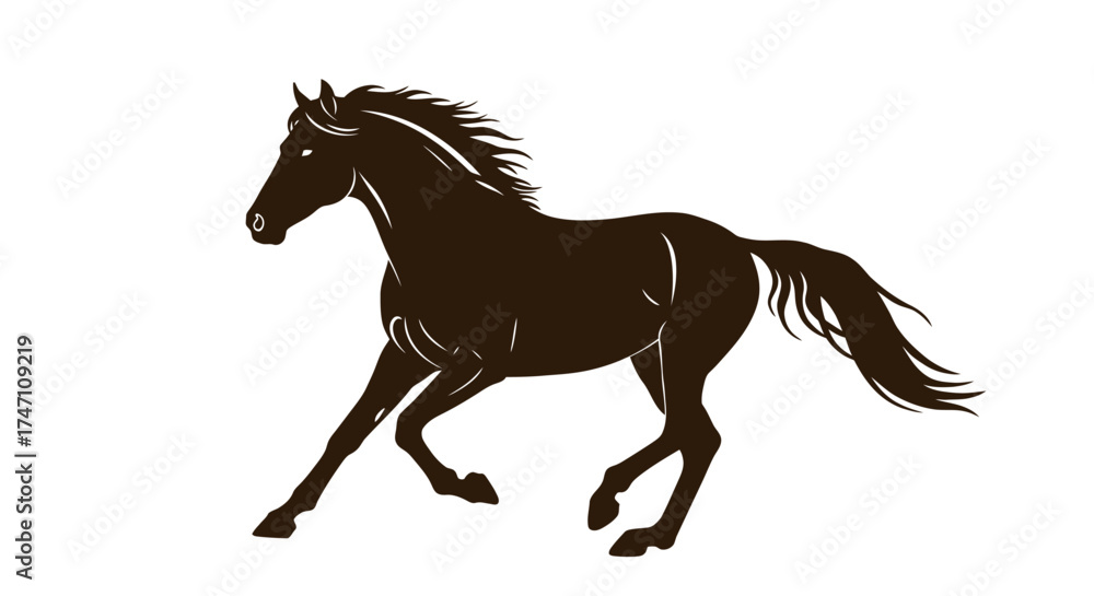 Fototapeta premium Majestic brown horse galloping freely across open plains capturing athleticism grace and wild spirit vector
