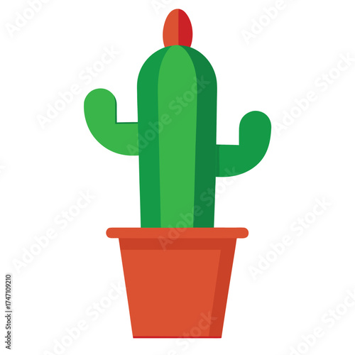 Simple Cactus Plant Vector on White Background