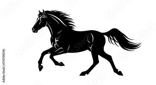 Majestic black stallion galloping freely through open fields majestic equine power and grace captured in motion vector