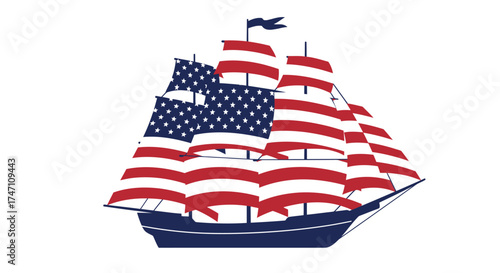 Majestic american flag sailing ship emblem celebrating patriotism freedom and maritime adventure on the open seas vector