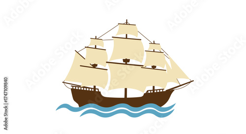 Vintage tall ship sailing on blue waves with full sails majestic maritime adventure and nautical exploration symbol vector