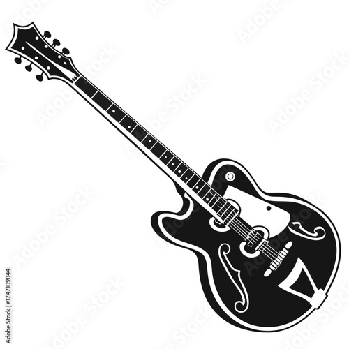 Black electric guitar silhouette on white background