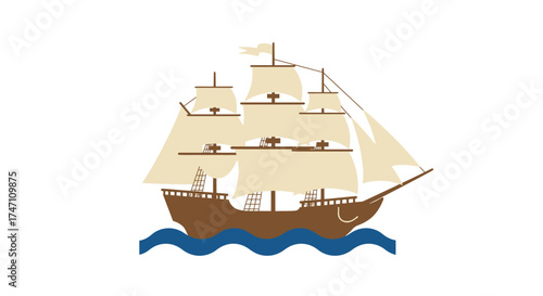 Antique galleon sailing on blue waves nautical vintage ship explorer sea adventure historic vessel maritime transport armada flagship vector