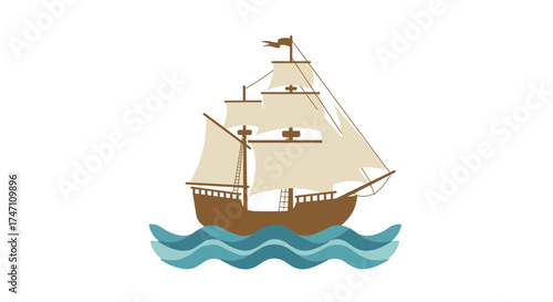 Vintage sailing ship navigates gentle ocean waves capturing maritime history and adventure on a clear day vector