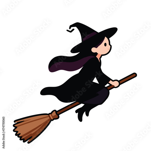 Witch flying on a broom vector 