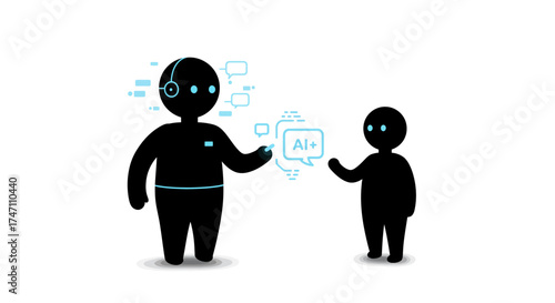 Two 3d black figures interacting with mathematical formulas and graphs in a conceptual representation of learning and problem solving vector