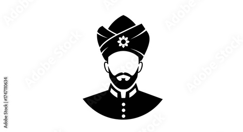 Silhouette portrait of a man wearing a traditional turban and formal attire depicting cultural heritage and dignity vector