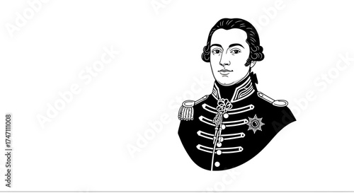 Historical portrait of a distinguished gentleman in a military uniform from a bygone era vector