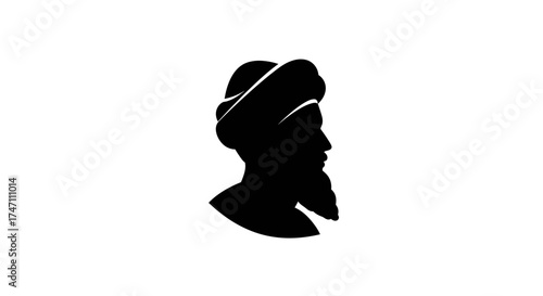 Silhouette profile of a man with elaborate beard and hairstyle evokes historical or artistic representation vector