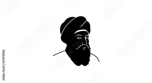 Silhouette portrait of a bearded man wearing a turban traditional cultural headwear silhouette artistic representation historic figure vector