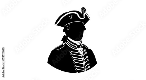 Silhouette bust portrait of a historic naval officer in a tricorne hat and military uniform depicting maritime history and leadership vector