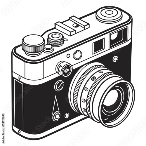 Black and white retro film camera icon vintage