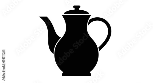 Elegant black silhouette of a vintage coffee pot with spout handle and lid for serving hot beverages vector