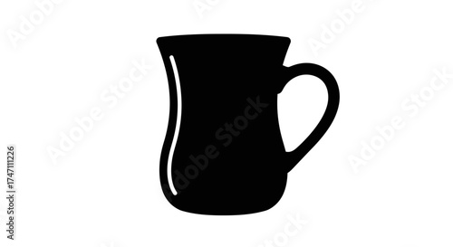 Isolated silhouette of a black ceramic mug with a handle for hot beverages perfect for coffee or tea vector